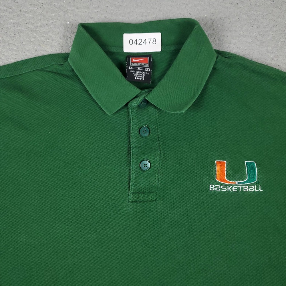 Nike Miami Hurricanes UM Basketball Polo Shirt Mens Small Green Short Sleeve